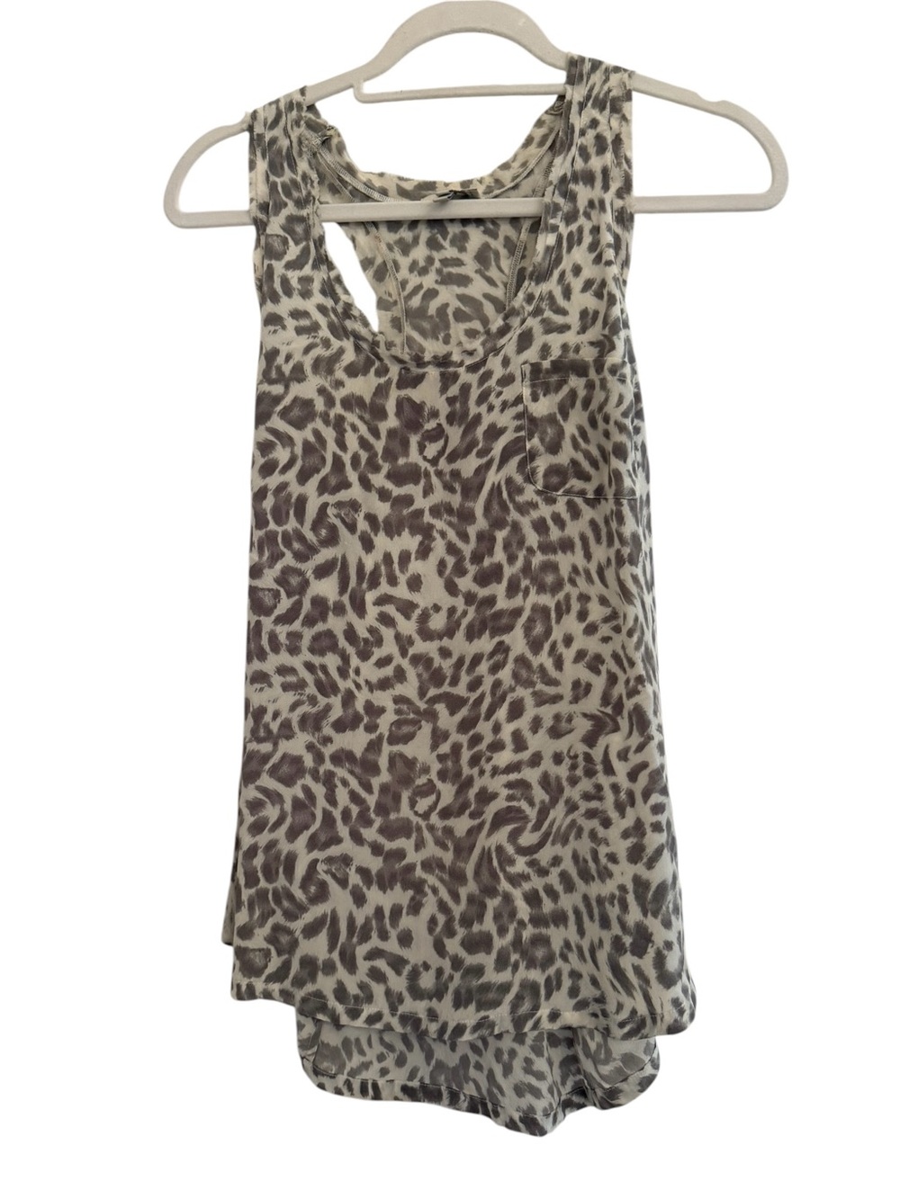 🩶 JOIE Silk Ivory and Grey Leopard-Print Sleeveless Racer-back Tank